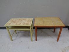 A mid 20th century teak tile top occasional table together with one similar table