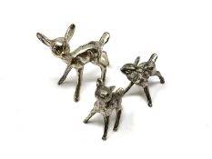 Three silver plated fawns