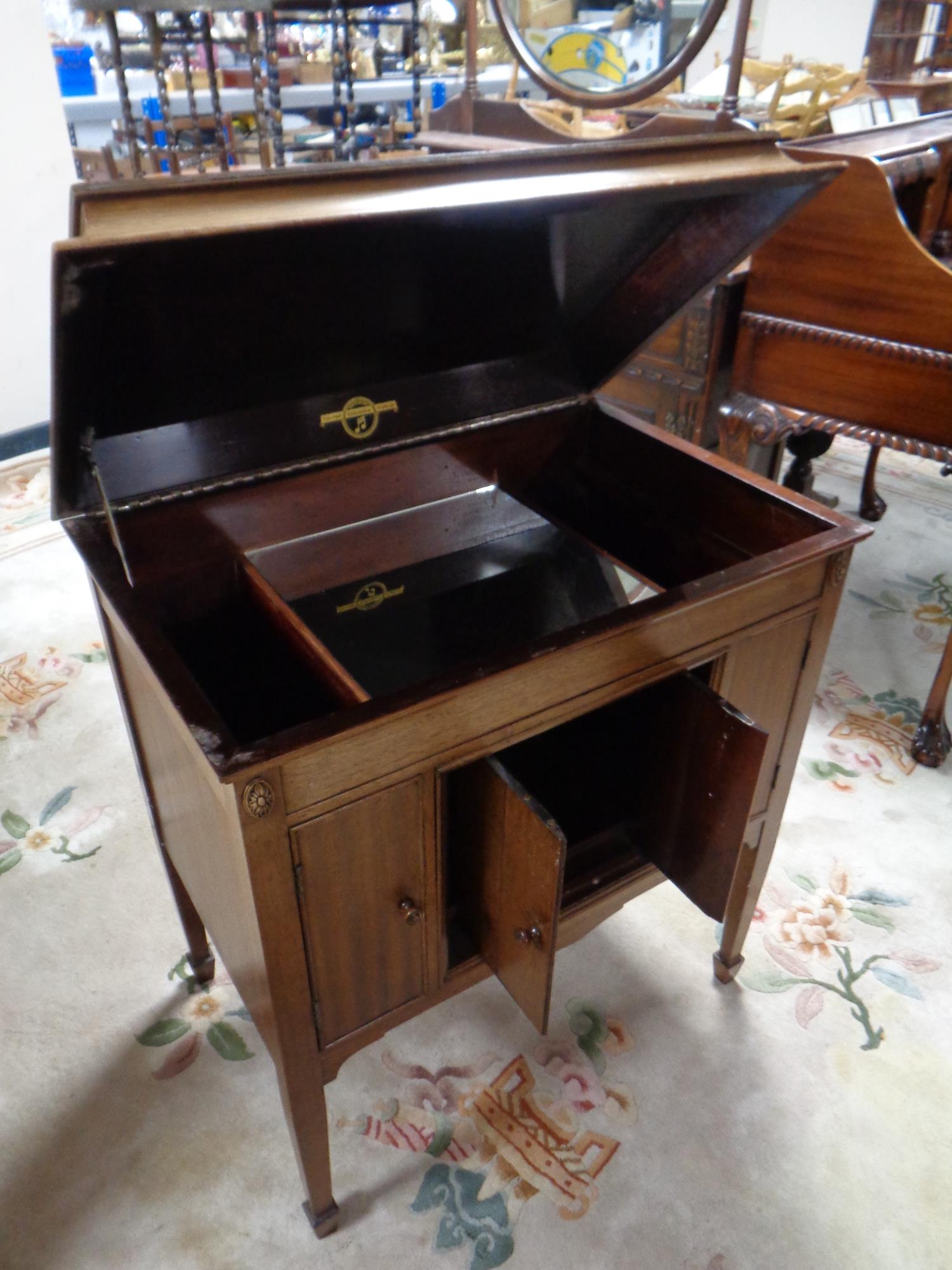 An Edwardian mahogany gramophone cabinet