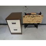 A Royale two drawer metal filing cabinet together with a folding Black and Decker work bench