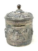 An Indian silver lidded pot,