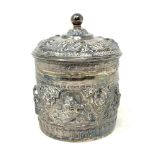 An Indian silver lidded pot,