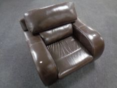 A brown leather armchair