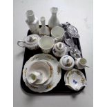 A tray containing a quantity of Aynsley cottage garden porcelain including vases, lidded urns etc,