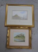 A gilt framed print after James Slater, Lindisfarne,