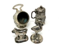 An Indian silver lidded pot, together with a similar salt,