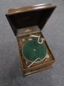 An oak cased Chorister gramophone