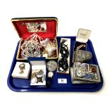 A tray containing costume jewellery, trinket boxes etc.