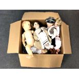 A box containing assorted vintage and later dolls including several stamped Made in England,