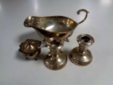 A pair of squat silver candlesticks, Birmingham marks,