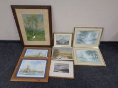 Two J Freeman prints, At Birth and Coming Home, depicting tall ships,