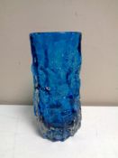 A Whitefriars cylindrical bark vase, kingfisher, height 15cm.