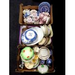 Three boxes of antique and later china to include meat plates, tureens, ironstone table ware,