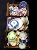 Three boxes of antique and later china to include meat plates, tureens, ironstone table ware,