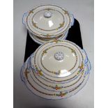 Thirteen pieces of antique English dinner ware including plates,