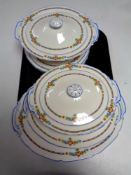 Thirteen pieces of antique English dinner ware including plates,
