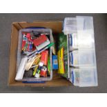 A box of sixteen drawer plastic box, chest containing a large quantity of stationary items, pens,