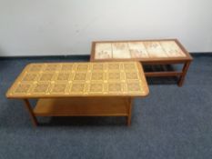 Two twentieth century teak tiled coffee tables with under shelves