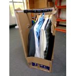 A removal box containing assorted gent's shirts, suit jackets, ties, umbrellas.