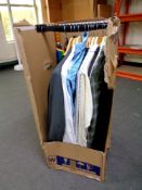 A removal box containing assorted gent's shirts, suit jackets, ties, umbrellas.