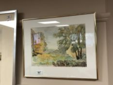 Continental school : A tree lined landscape, watercolour,