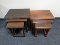 Two nests of three tables in an antique finish
