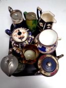 A tray of antique ceramics, lustre cups and saucers,