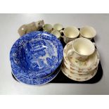 A tray of assorted ceramics to include Royal Grafton Savoy teacups,
