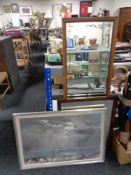 Two Edwardian framed mirrors together with a framed print,