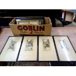 A box of a set of four F Robertson signed colour etchings,