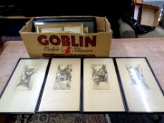 A box of a set of four F Robertson signed colour etchings,