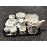 A tray containing thirteen pieces of Wedgwood Clementine cabinet china together with four further