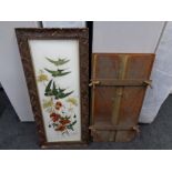 An antique hand painted porcelain panel initialled MJ Postle, depicting birds and flowers,