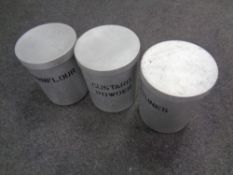 Three aluminium kitchen storage canisters