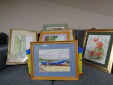 A Margaret Kidd watercolour, poppies, together with six further contemporary watercolours.