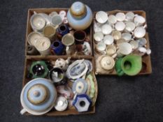 Three boxes of miscellaneous antique and later ceramics to include pair of vases,