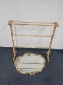 An ornate framed wall mirror (a/f), together with an antique pine towel rail.