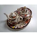 Three pieces of Masons Mandalay china to include tureen with lid, meat plate and teapot.