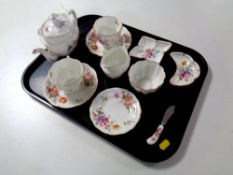 A tray containing eleven pieces of Royal Crown Derby 'Derby Roses' bone china to include a seven
