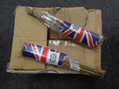 Seven boxes of St George and Union Jack flags.