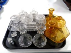 A tray of three 20th century cut glass trinket sets,