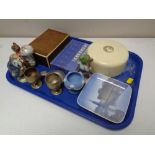 A tray of miscellany to include boxed Wedgwood Jasperware pin dish,