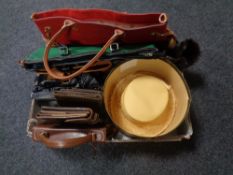 A box of assorted lady's hand bags together with an Edition of London formal hat in box.