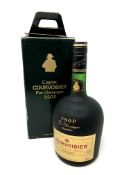 A bottle of Courvoisier Cognac, 945ml (1 quart), boxed.