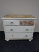 An antique pine four drawer chest with glass handles (Af)