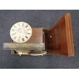 A box of miscellany to include clock faces, counter top display cabinet, Edwardian speaker,