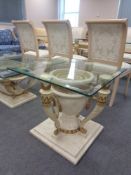 A Barker and Stonehouse Empire style glass topped pedestal lamp table