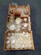 Three boxes of assorted antique and later glass, decanter,