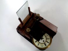 A tray containing Edwardian oak desk stand and picture frame, clock movement, a Daguerreotype case,