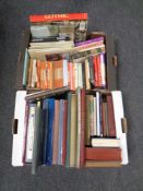 Two boxes containing hardback and paperback books to include Penguin novels, Gothic architecture,